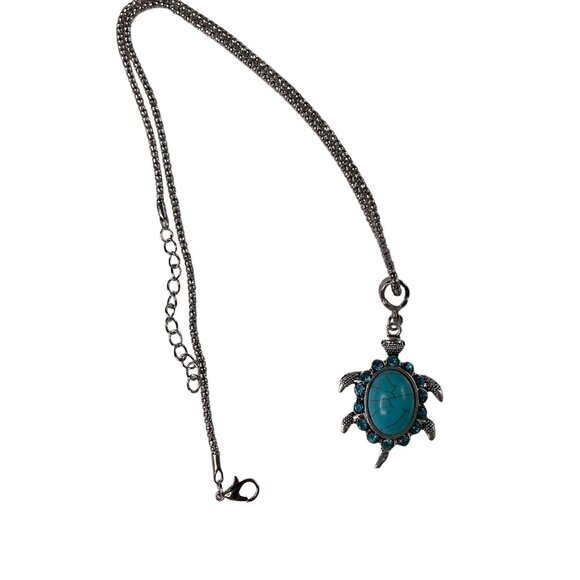 Turquoise Rhinestone Turtle Pendant Necklace Women Lady Jewelry Fashion Boho u - Picture 1 of 4